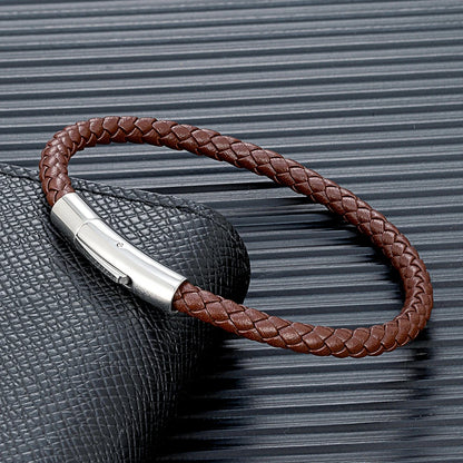 Pulsera de cuero trenzado con cierre magnético para hombre y mujer