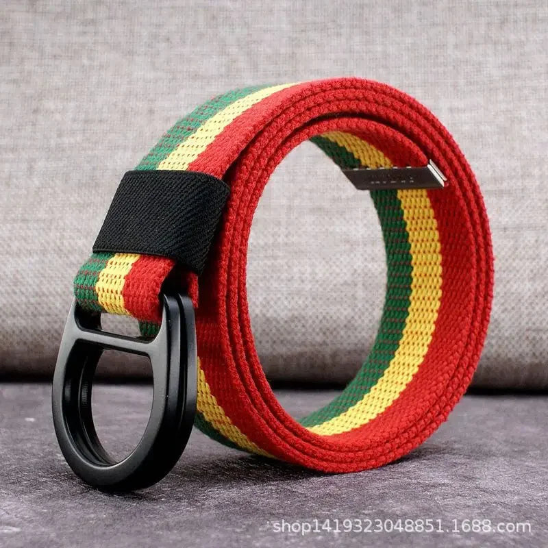 Striped Canvas Belt - Double Buckle Unisex (110-170cm)