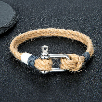 Hemp Rope Bracelet - Stainless Steel Shackle