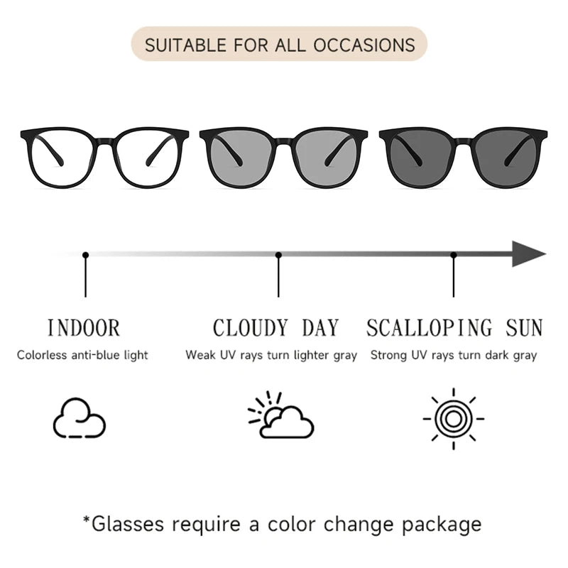 Photochromic Large Frame Sunglasses - UV400 Fashion Eyewear for Office & Outdoor