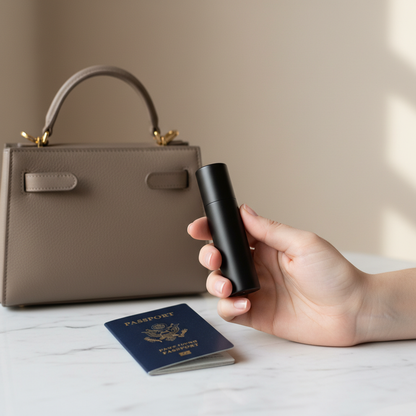 Atomizador negro en contexto de lujo