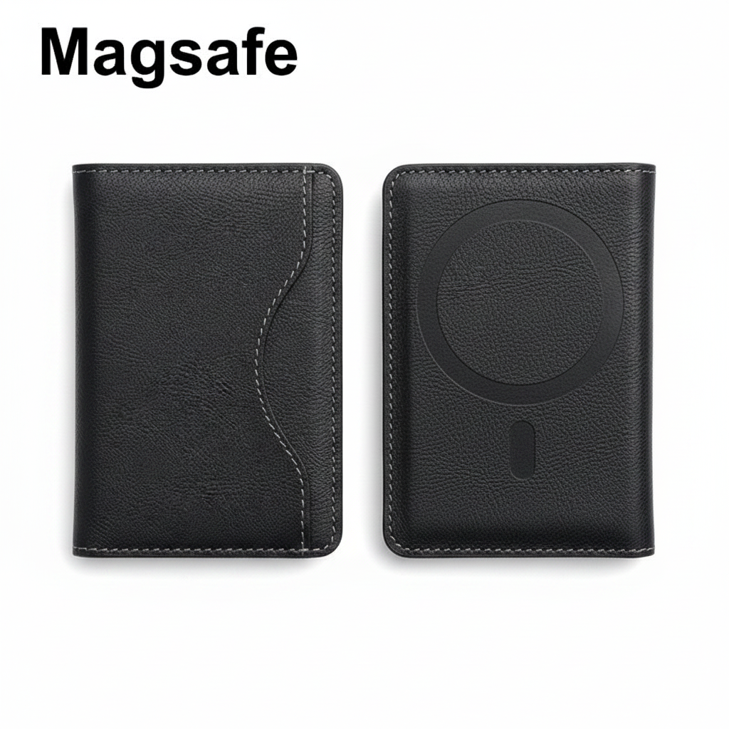 Black Leather MagSafe Wallet - White Background