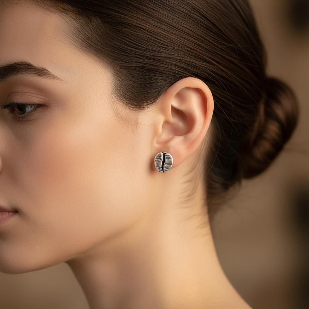 Coffee Bean Studs - Ear Close-up Detail