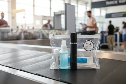 Contexto de viaje con atomizador negro