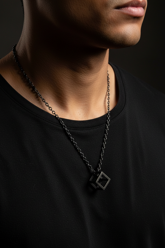 Cube Necklace - Gunmetal editorial