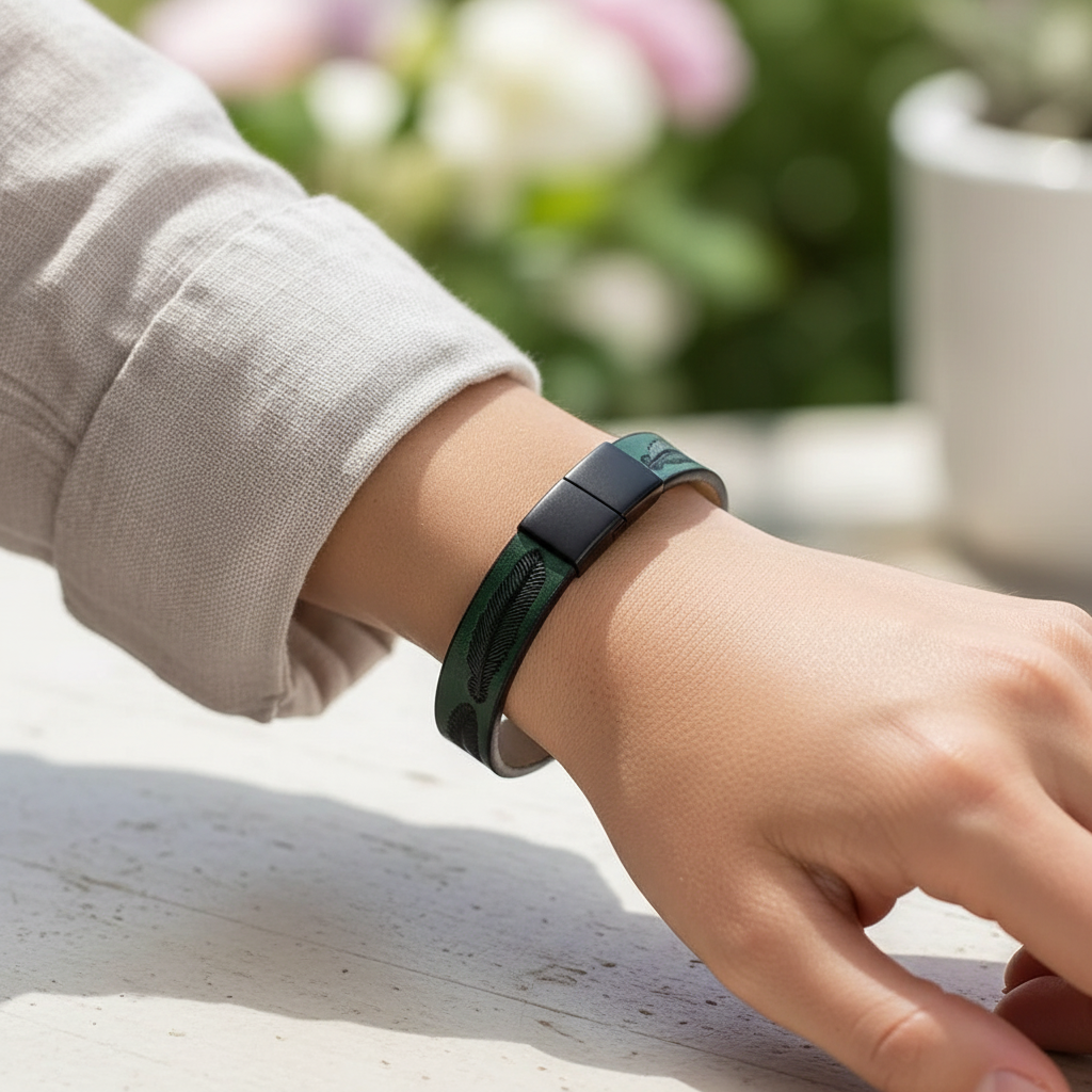 Feather Leather Bracelet - Female Green Outdoor