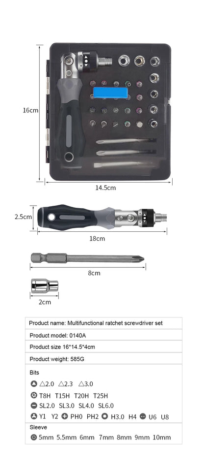 Juego de destornilladores de trinquete ajustable en múltiples ángulos 