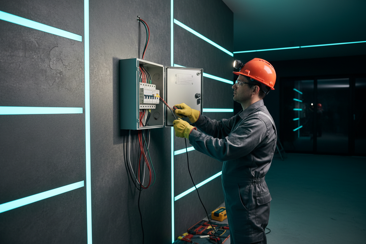 Licensed Electrician Installing Electrical Panel - Professional Service