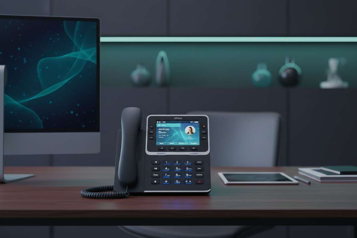 Modern VoIP Desk Phone in Professional Office