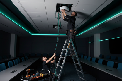 Professional Audio Technician Installing Ceiling Speakers