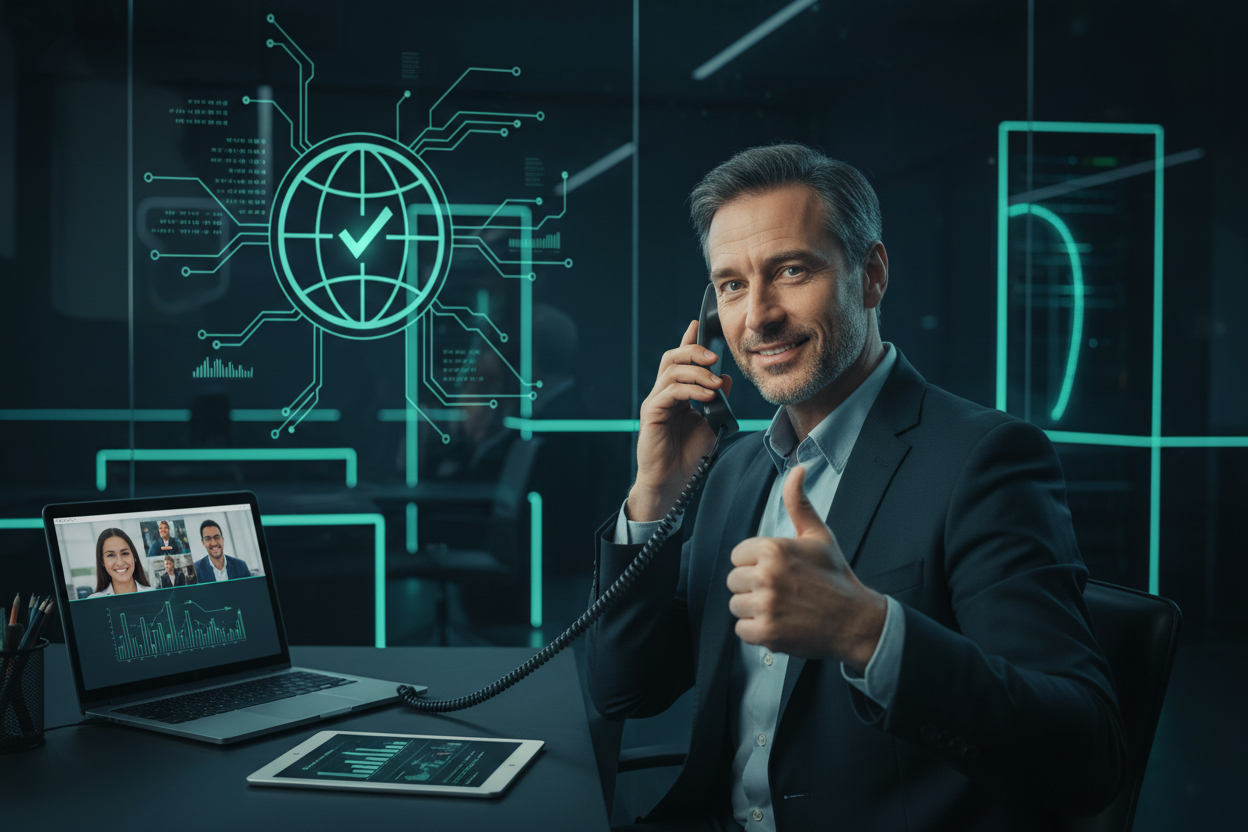 Satisfied Business Owner with Reliable VoIP Service